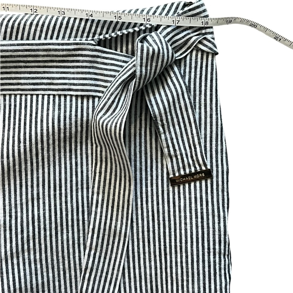 Michael Kors Wide Leg Pants Size 12 Linen/Cotton Black & White Striped - Picture 3 of 7